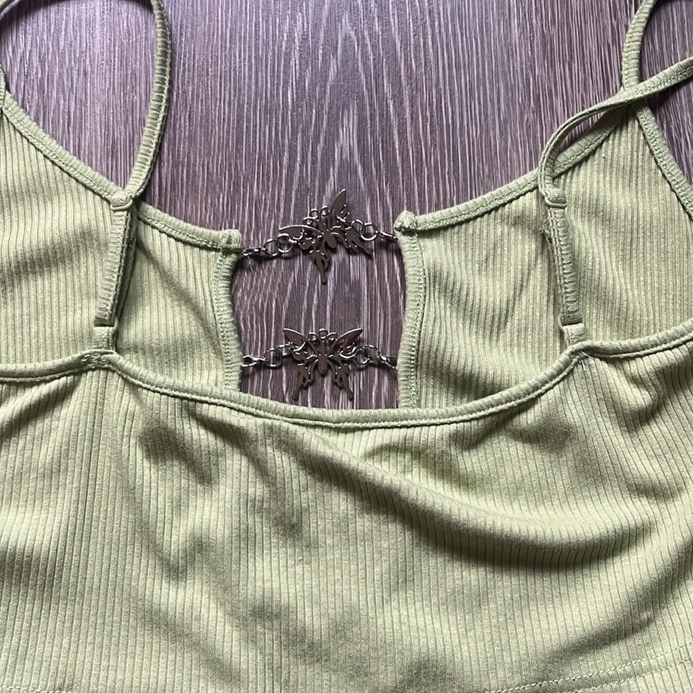 Shein Green Butterfly Crop Top medium - Picture 5 of 5